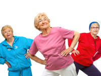 Threesome senior women getting fit.