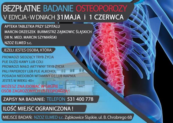 Bezpłatne badanie osteoporozy w Ząbkowicach Śląskich. Trwają zapisy, liczba miejsc ograniczona